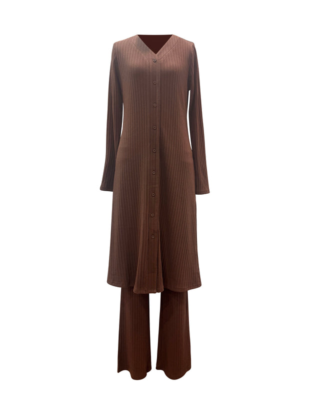 Tamara Knit Two Piece Matching Set - Chestnut