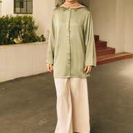 Layna Satin Top - Olive Jade