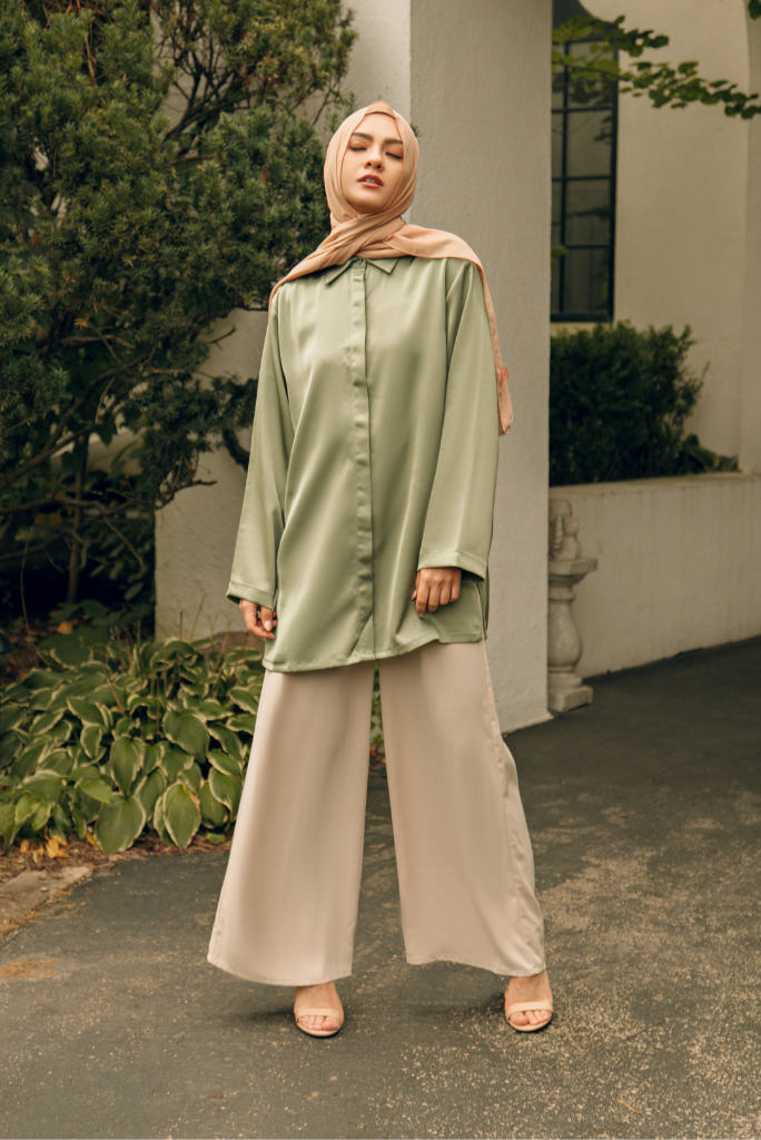 Layna Satin Top - Olive Jade