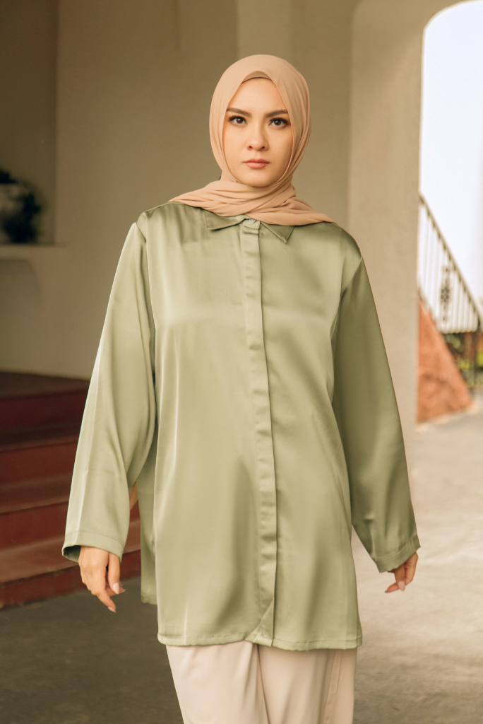 Layna Satin Top - Olive Jade