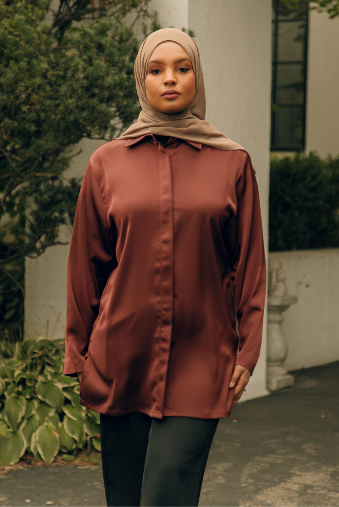 Layna Satin Top - Dark Wood