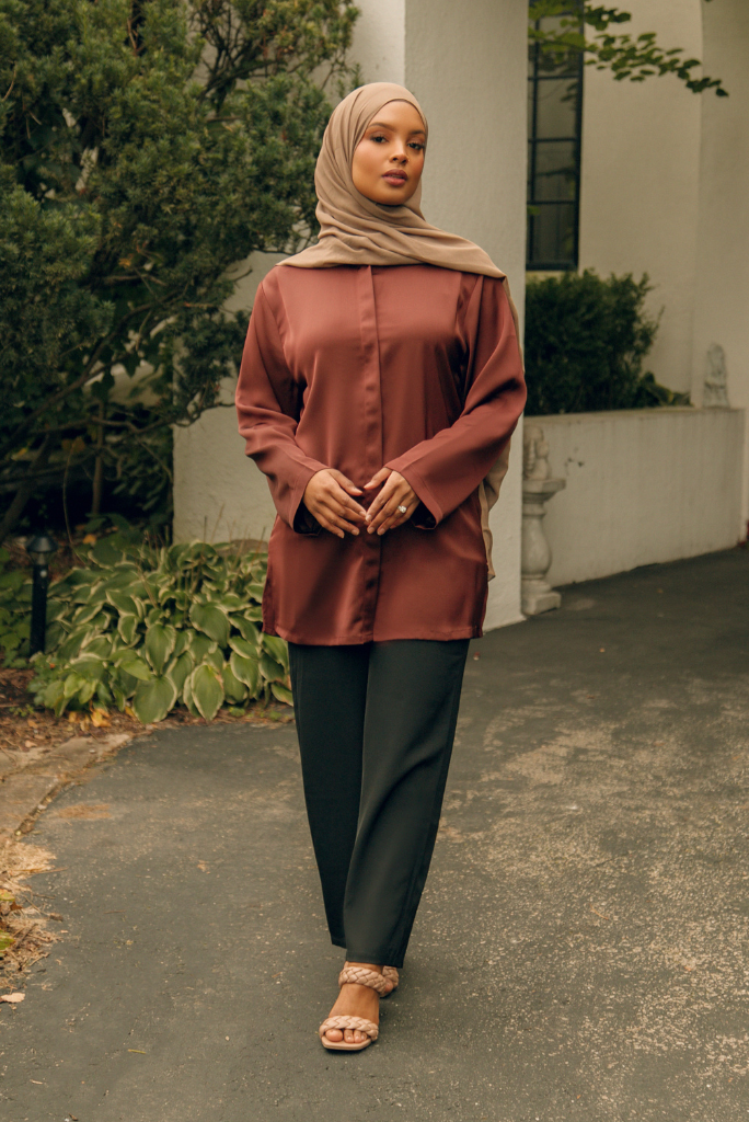 Layna Satin Top - Dark Wood