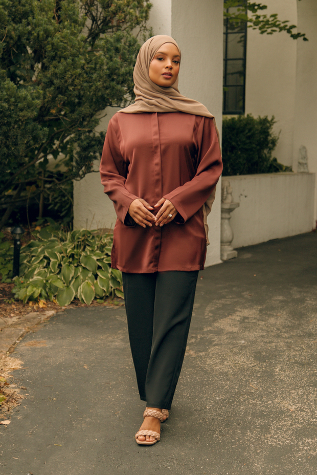 Layna Satin Top - Dark Wood