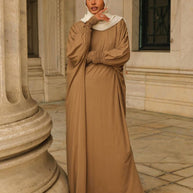 Madinah Smocked Sleeve Batwing Abaya - Biscotti