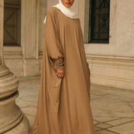 Madinah Smocked Sleeve Batwing Abaya - Biscotti