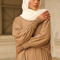 Madinah Smocked Sleeve Batwing Abaya - Biscotti