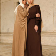Madinah Smocked Sleeve Batwing Abaya - Biscotti