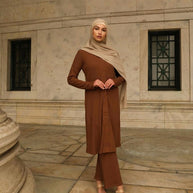 Luna Textured Ridge Knit Two-Piece Set - Espresso