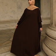Madinah Smocked Sleeve Batwing Abaya - Cocoa