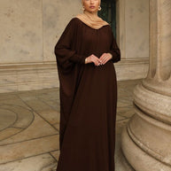 Madinah Smocked Sleeve Batwing Abaya - Cocoa