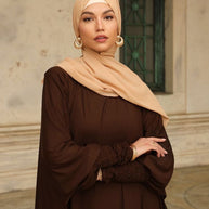 Madinah Smocked Sleeve Batwing Abaya - Cocoa