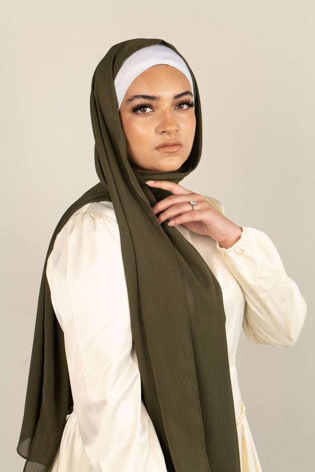 DARK OLIVE Crepe Chiffon