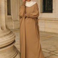 Madinah Smocked Sleeve Batwing Abaya - Biscotti