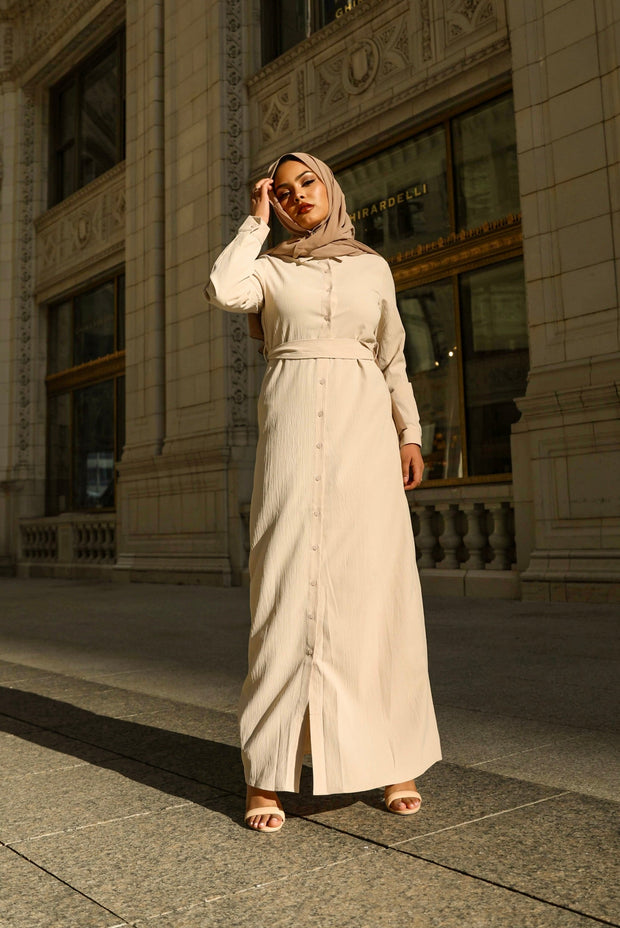 Myra Collared Abaya - Cream
