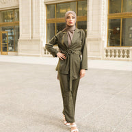 Rory Wrap Blouse And Pants Set - Olive Green