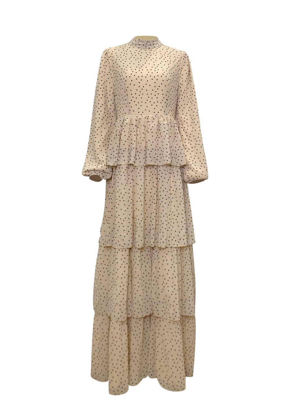 Tiered Polka Dot Maxi Dress - Sand Dunes