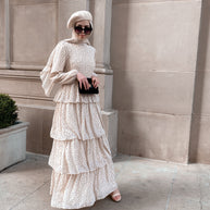 Tiered Polka Dot Maxi Dress - Sand Dunes