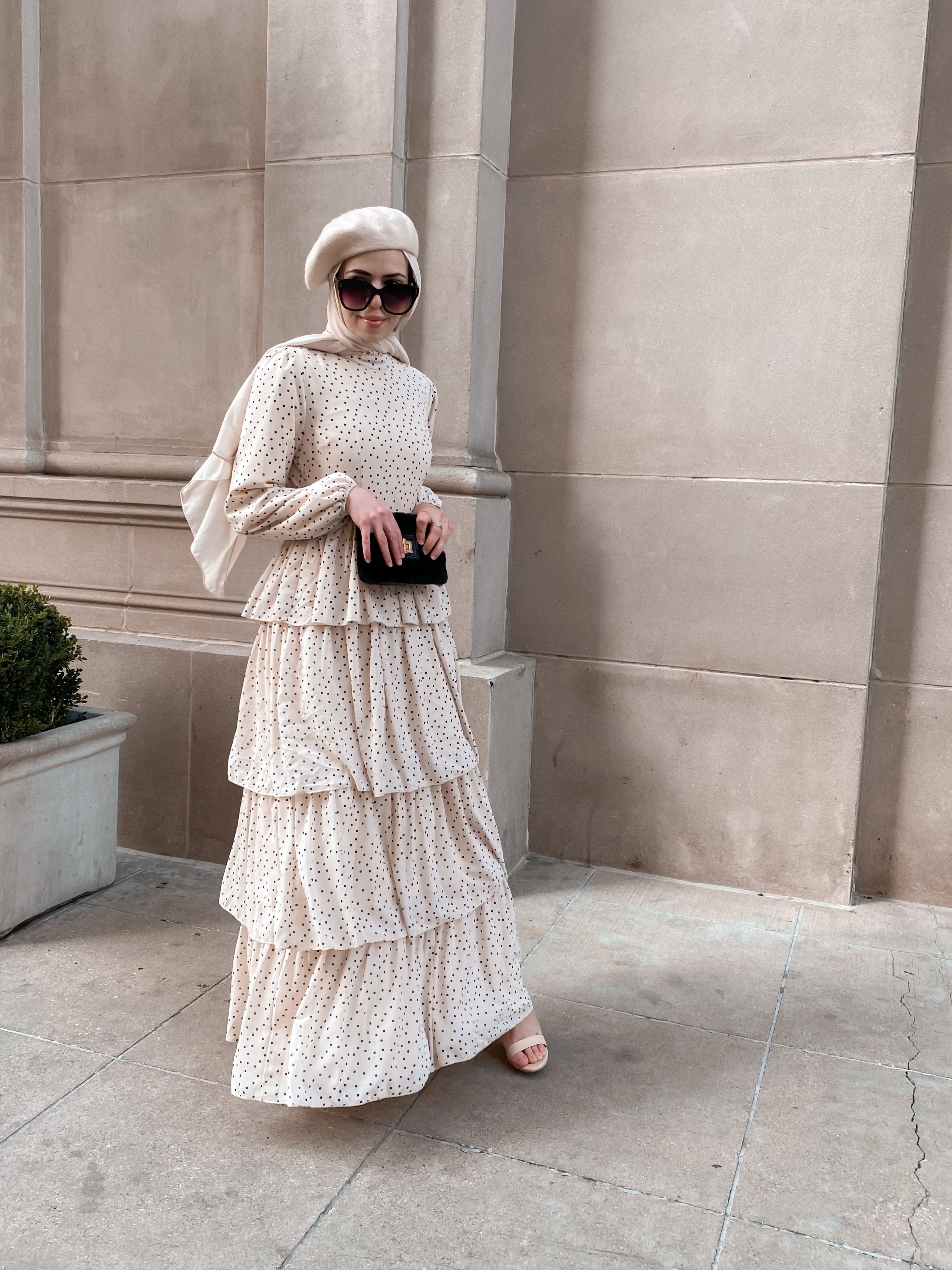 Tiered Polka Dot Maxi Dress - Sand Dunes