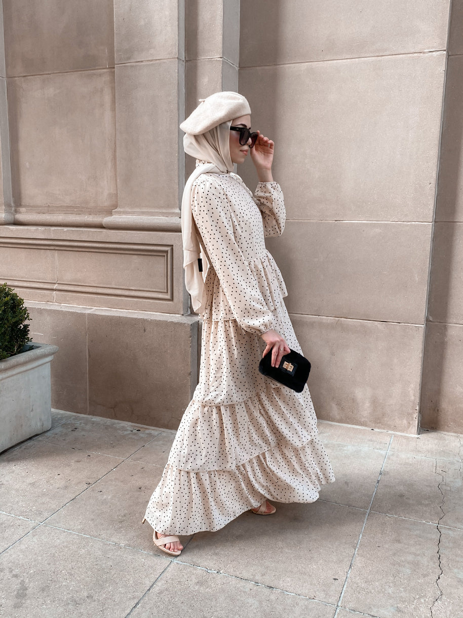 Tiered Polka Dot Maxi Dress - Sand Dunes